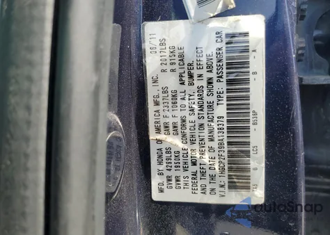 2011 Honda Accord Lx from USA, damaged, VIN 1HGCP2F39BA138379